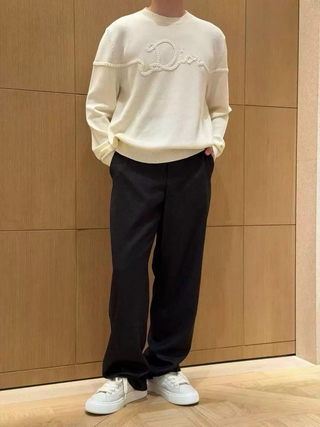 Dior - Embroidered Rope Script Logo Knit Off-White Sweater