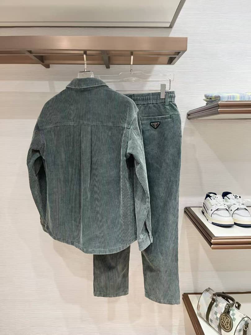 Prada - Petroleum Green Corduroy Straight-Leg Trousers