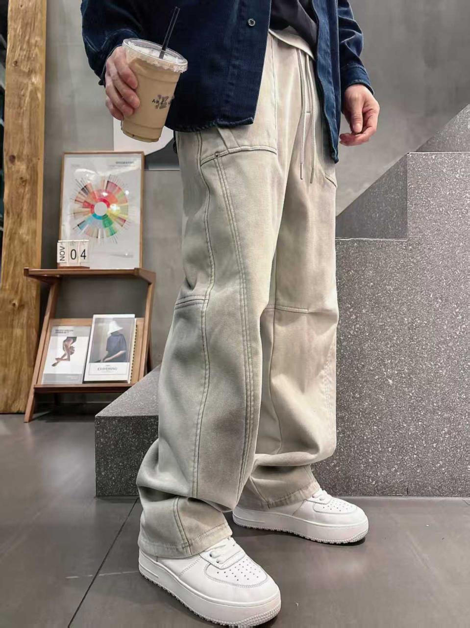 Prada - Washed Cotton Panel Construction Joggers in Light Grey