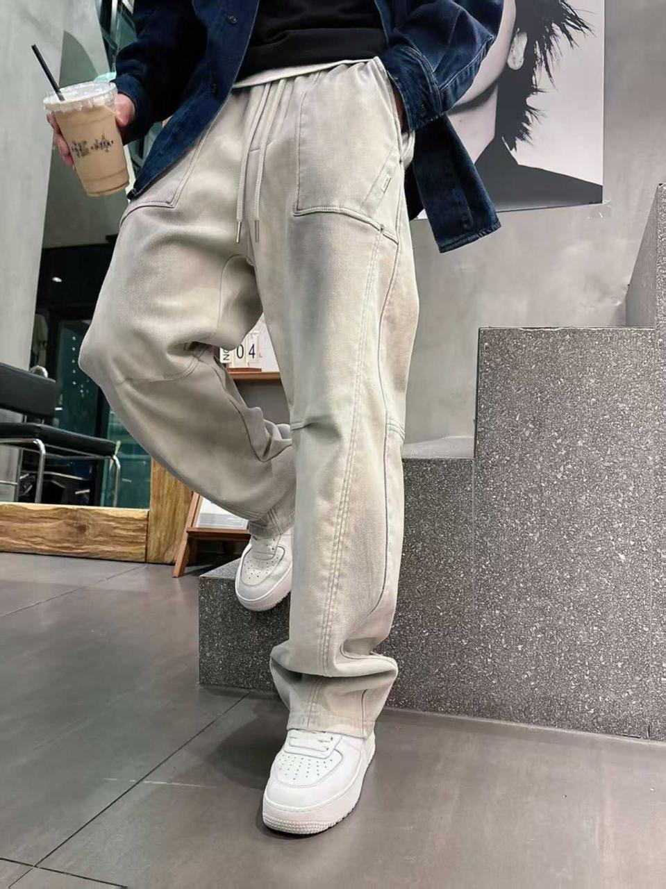 Prada - Washed Cotton Panel Construction Joggers in Light Grey