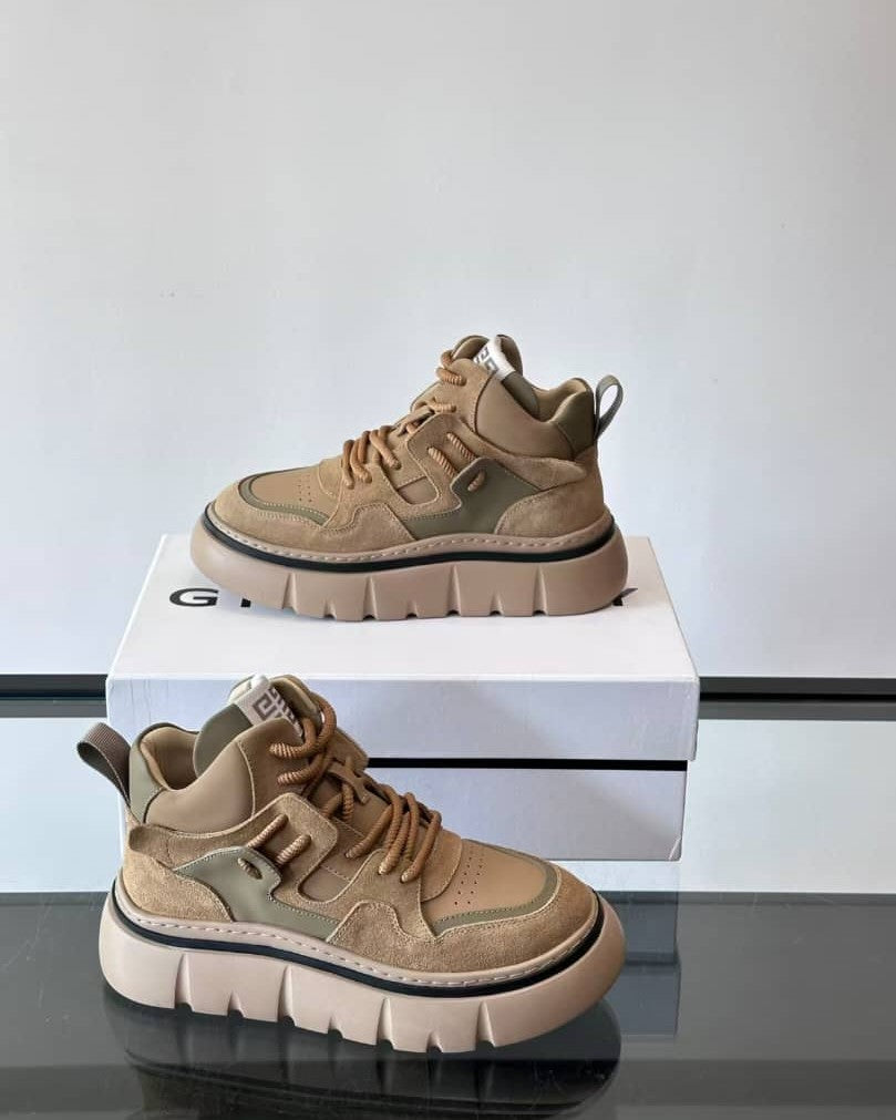 Givenchy - Mixed-Material Chunky High-Top Beige Sneakers