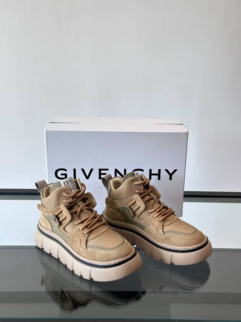 Givenchy - Mixed-Material Chunky High-Top Beige Sneakers