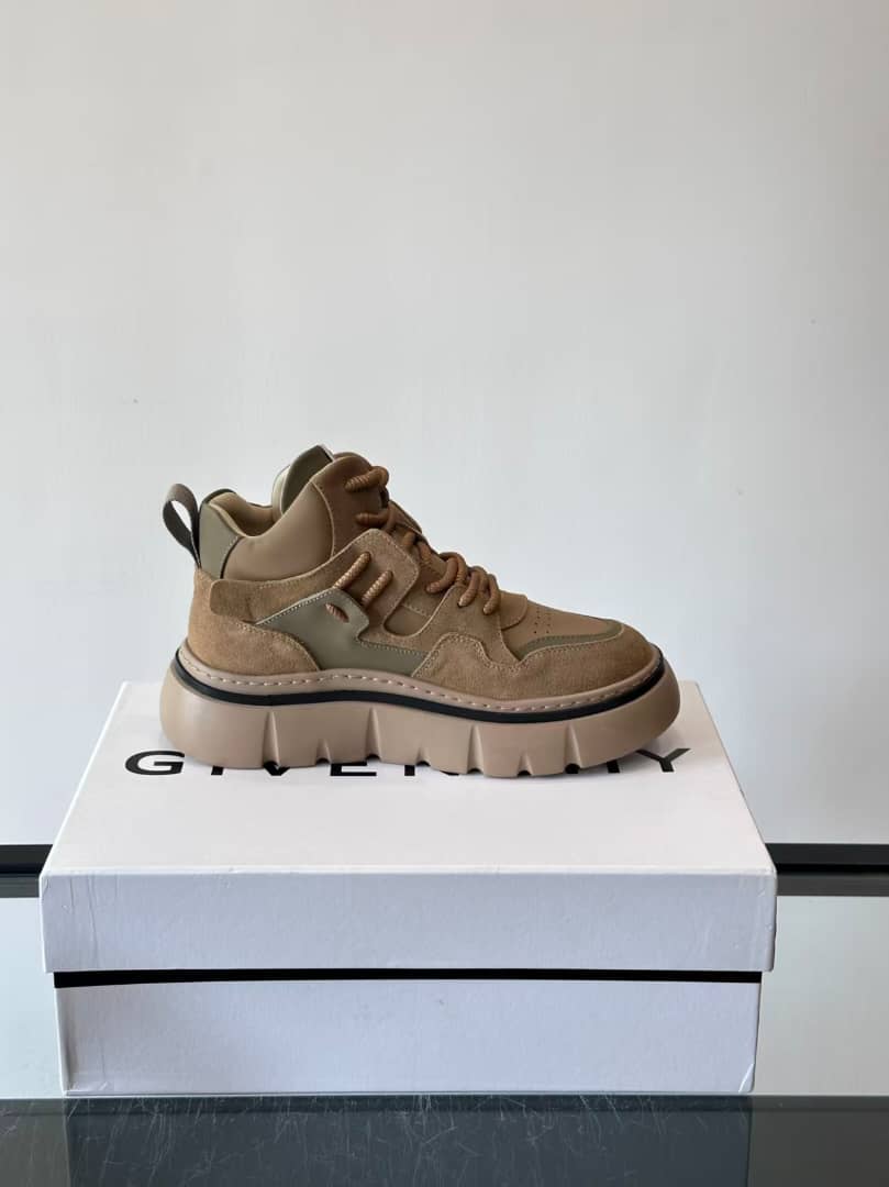 Givenchy - Mixed-Material Chunky High-Top Beige Sneakers