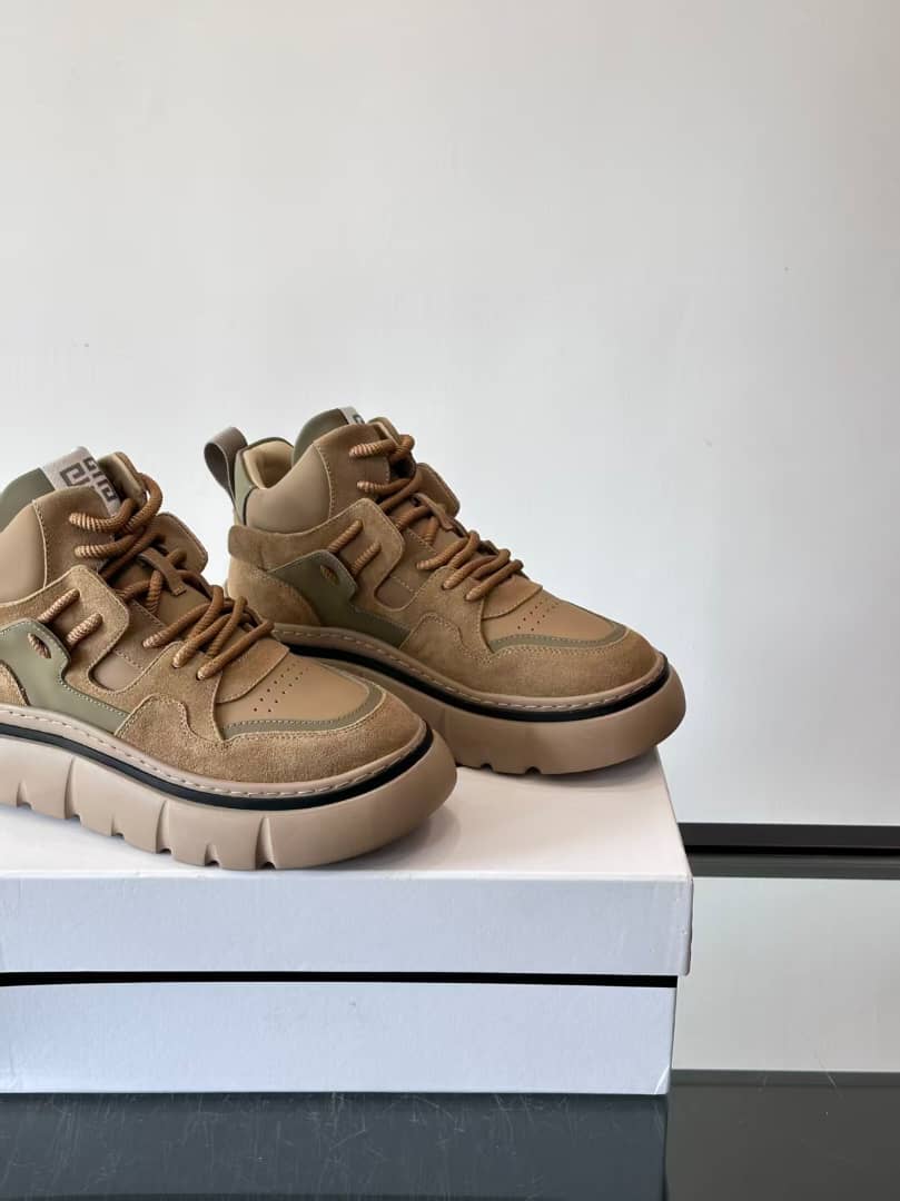 Givenchy - Mixed-Material Chunky High-Top Beige Sneakers