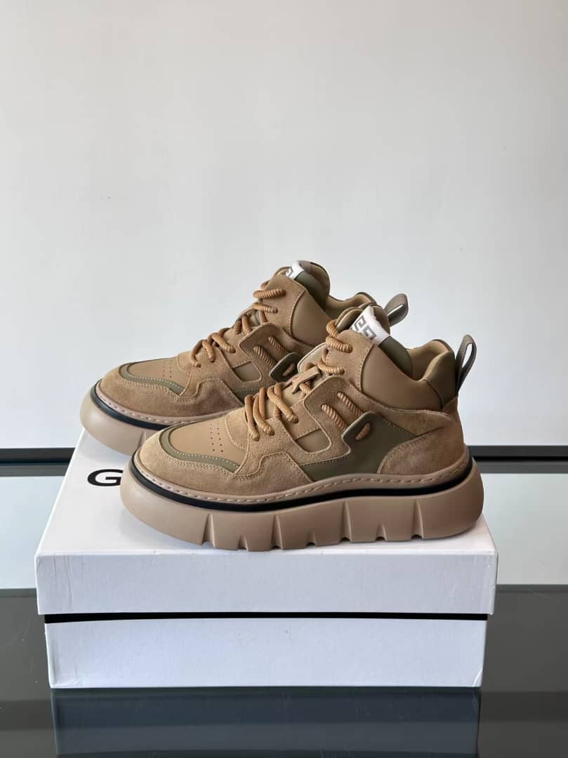 Givenchy - Mixed-Material Chunky High-Top Beige Sneakers