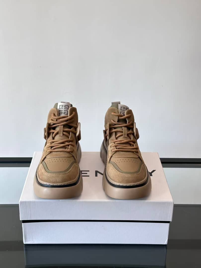 Givenchy - Mixed-Material Chunky High-Top Beige Sneakers