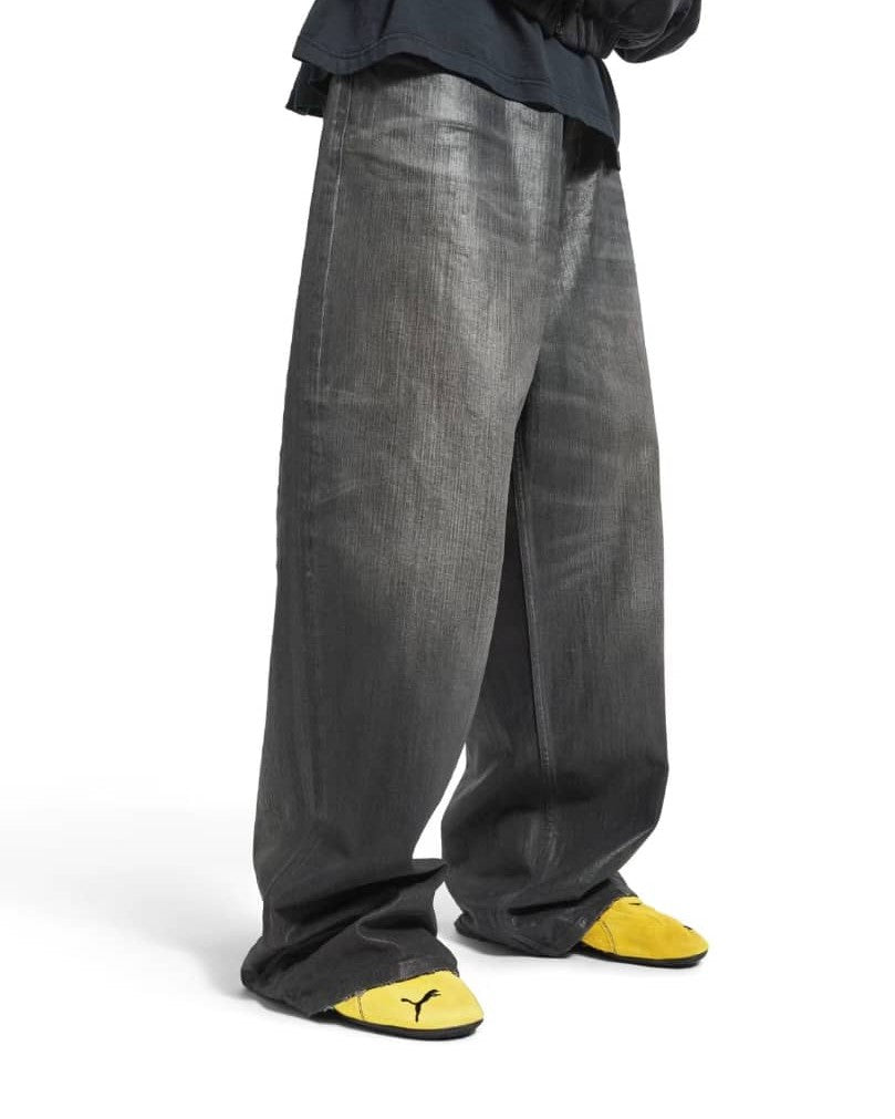 Louis Vuitton - Coated Charcoal Wide-Leg Denim Jeans