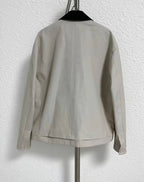 Dior Contrast Collar Cotton Overshirt with Embroidered Logo - Light Grey