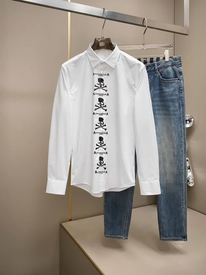 Mastermind Japan White Skull & Crossbones Placket Button-Up Shirt