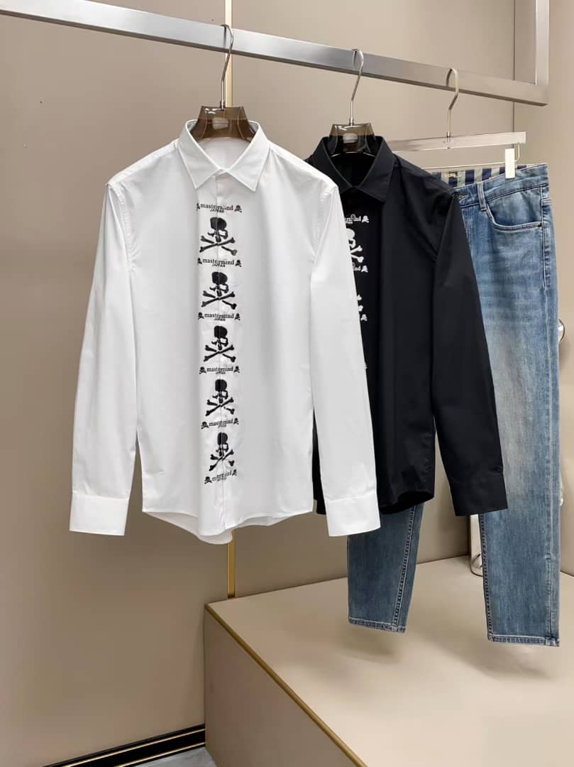 Mastermind Japan White Skull & Crossbones Placket Button-Up Shirt