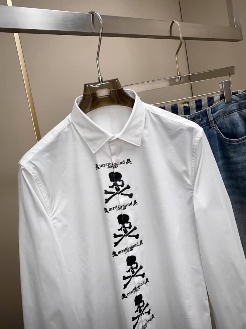 Mastermind Japan White Skull & Crossbones Placket Button-Up Shirt