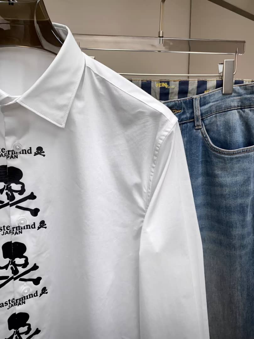 Mastermind Japan White Skull & Crossbones Placket Button-Up Shirt