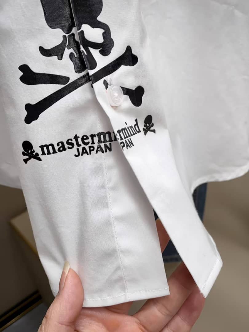 Mastermind Japan White Skull & Crossbones Placket Button-Up Shirt