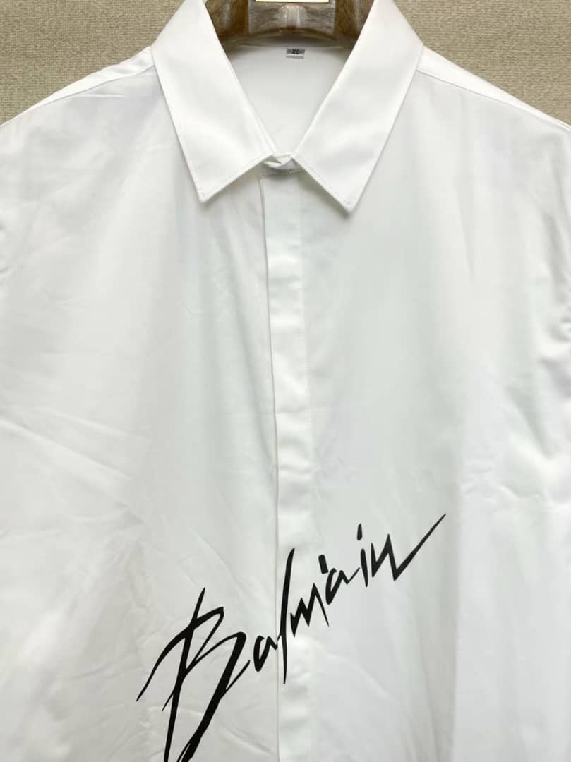 Balmain Paris - White Cotton Shirt with Black Signature Script Logo