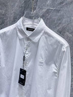 BOSS - Men's White Cotton Button-Down Shirt with Logo Patch