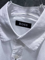 BOSS - Men's White Cotton Button-Down Shirt with Logo Patch