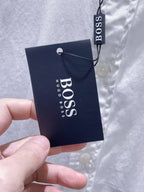 BOSS - Men's White Cotton Button-Down Shirt with Logo Patch