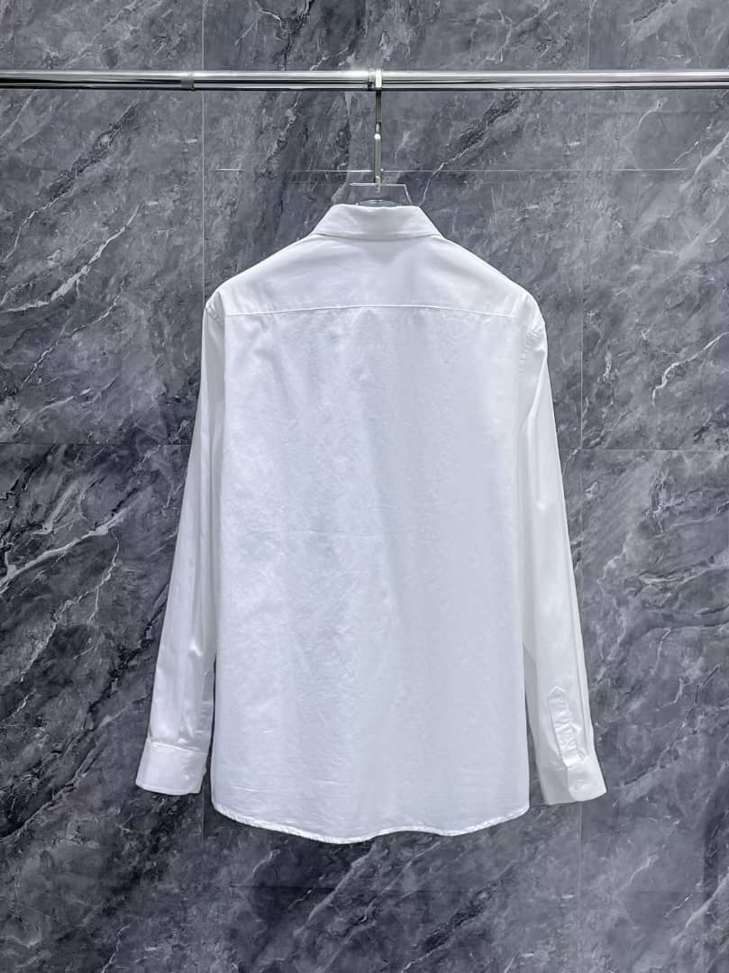 BOSS - Men's White Cotton Button-Down Shirt with Logo Patch