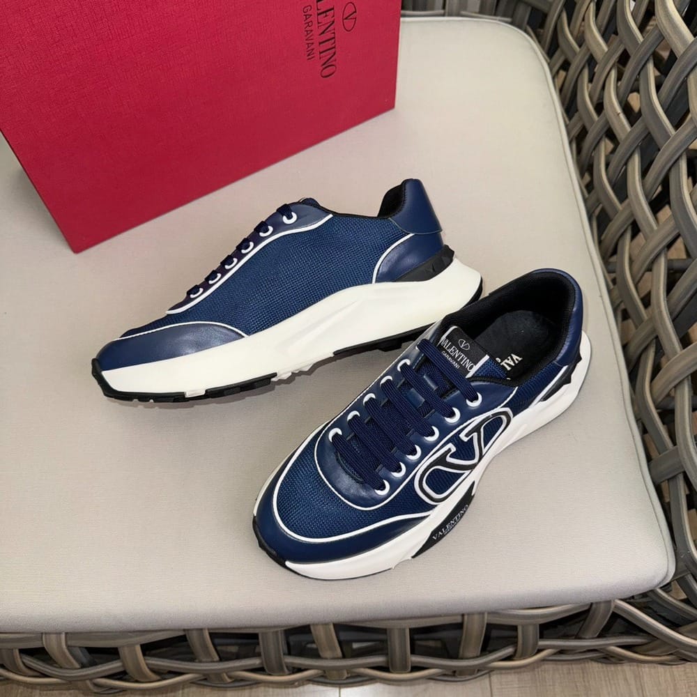 Valentino Garavani - Men's VLogo Blue & White Mesh Sneakers