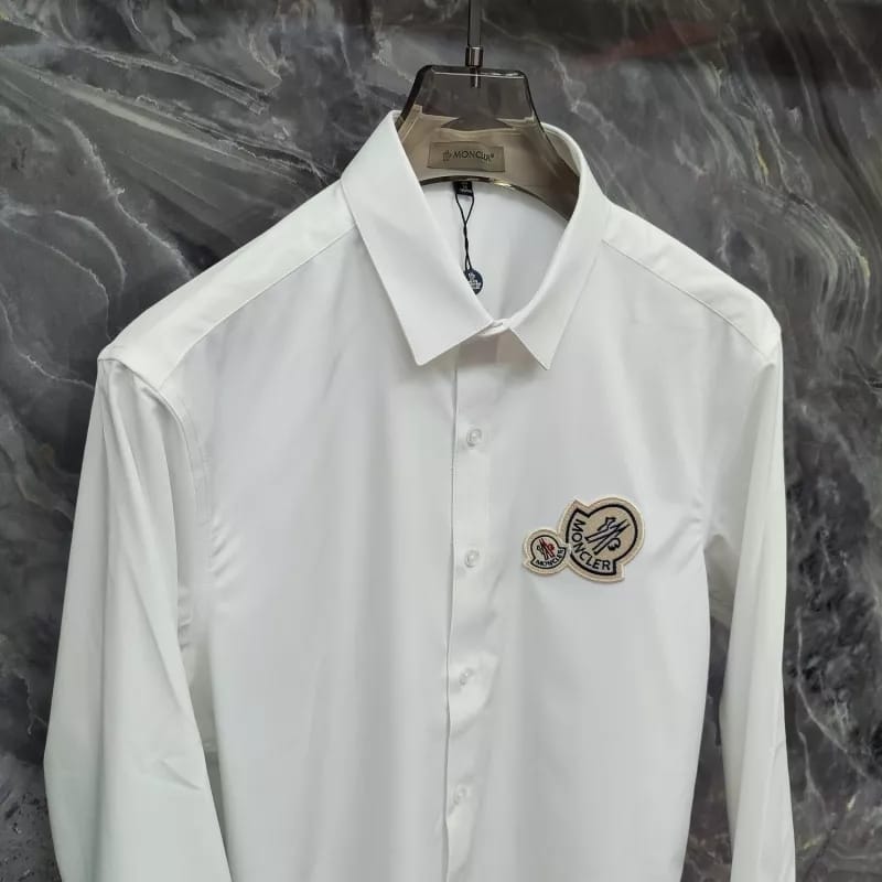 Moncler - Men's White Cotton Poplin Shirt with Logo Patches