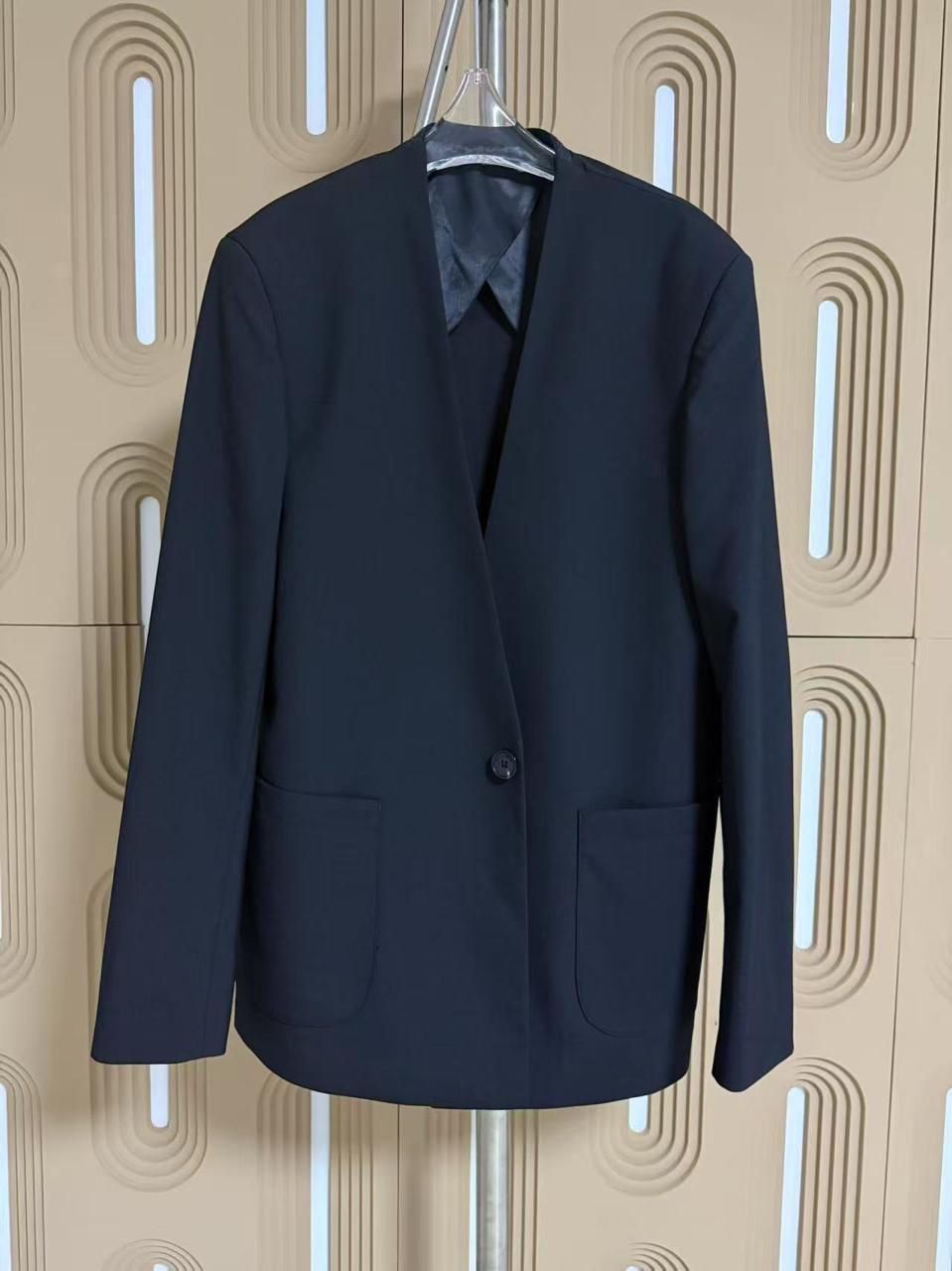 Jil Sander - Midnight Wool Collarless Black Blazer