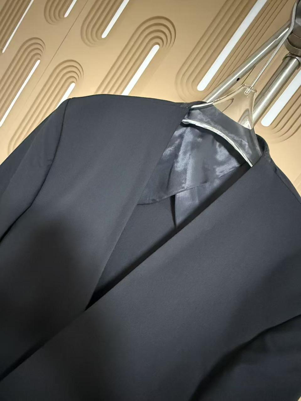 Jil Sander - Midnight Wool Collarless Black Blazer