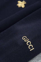 Gucci - Navy Long-Sleeve Piqué Polo with Gold Bee & Sleeve Embroidery