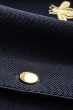 Gucci - Navy Long-Sleeve Piqué Polo with Gold Bee & Sleeve Embroidery