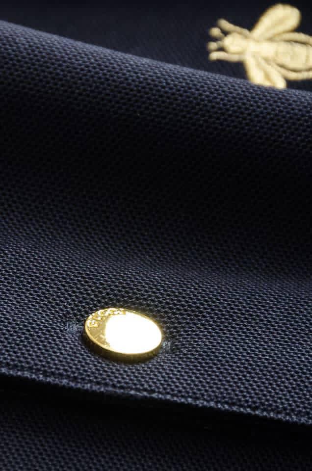 Gucci - Navy Long-Sleeve Piqué Polo with Gold Bee & Sleeve Embroidery