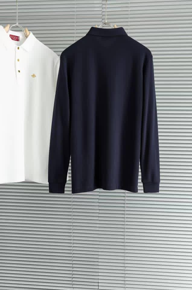 Gucci - Navy Long-Sleeve Piqué Polo with Gold Bee & Sleeve Embroidery