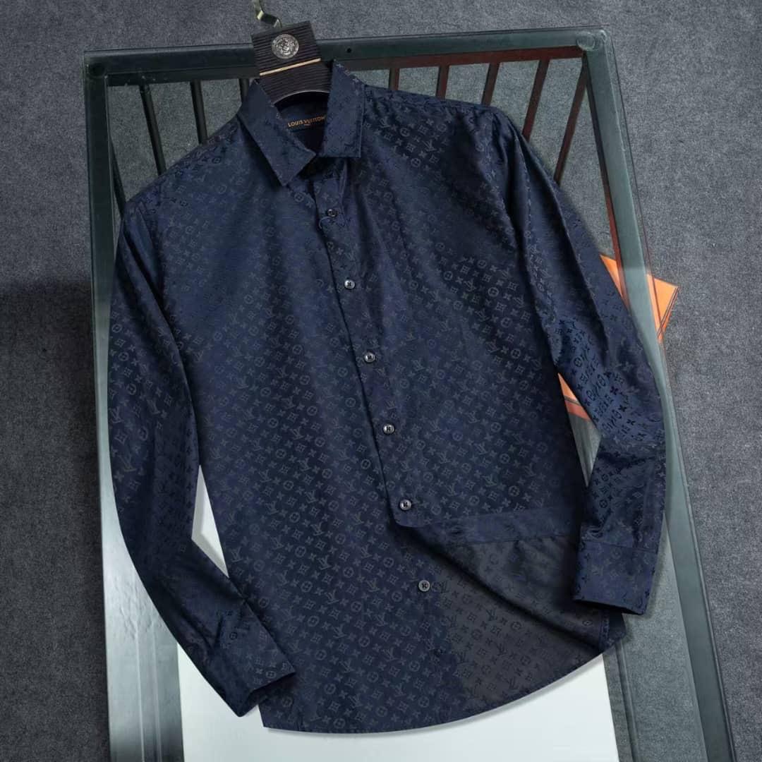 Louis Vuitton - Navy Blue Tone-on-Tone Monogram Jacquard Shirt