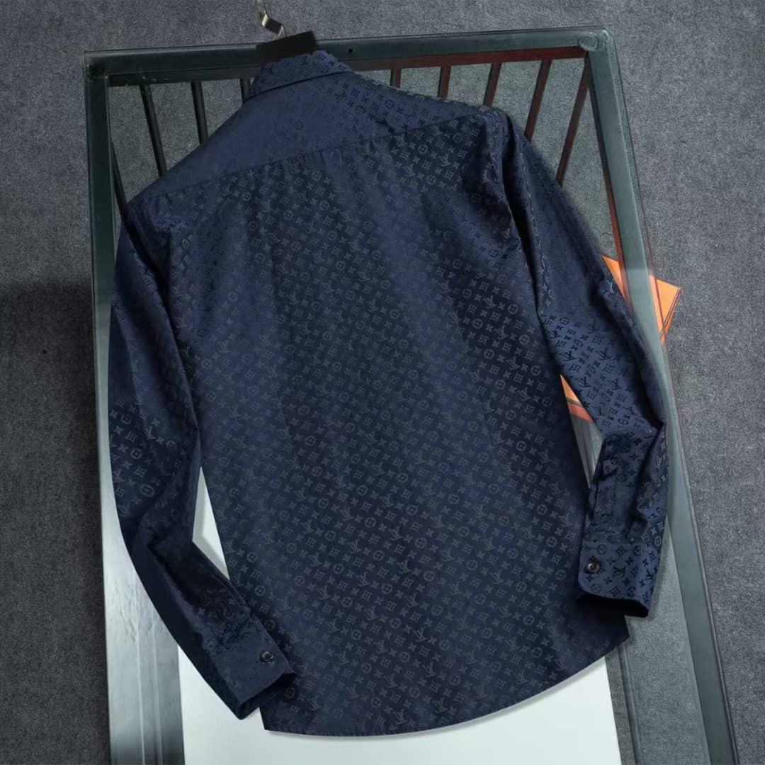 Louis Vuitton - Navy Blue Tone-on-Tone Monogram Jacquard Shirt