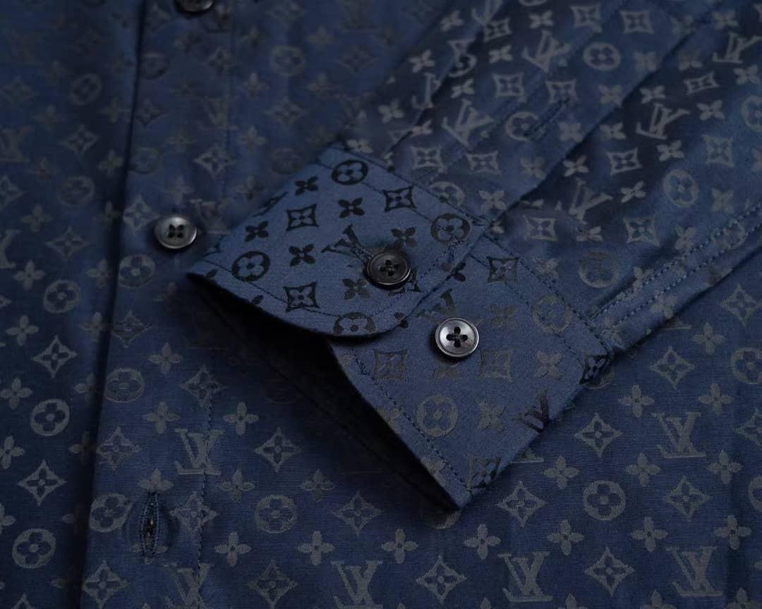 Louis Vuitton - Navy Blue Tone-on-Tone Monogram Jacquard Shirt