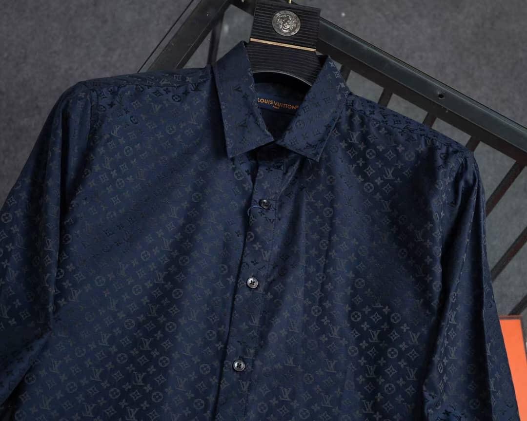 Louis Vuitton - Navy Blue Tone-on-Tone Monogram Jacquard Shirt