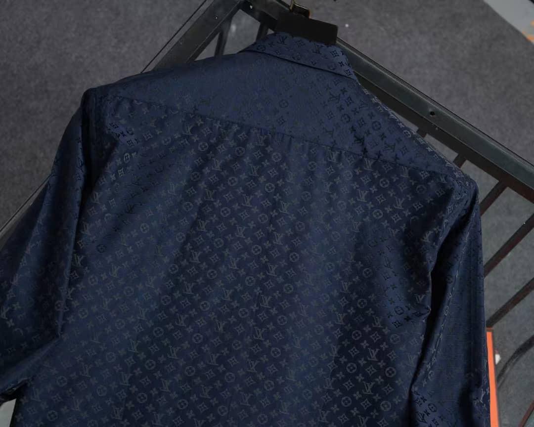 Louis Vuitton - Navy Blue Tone-on-Tone Monogram Jacquard Shirt