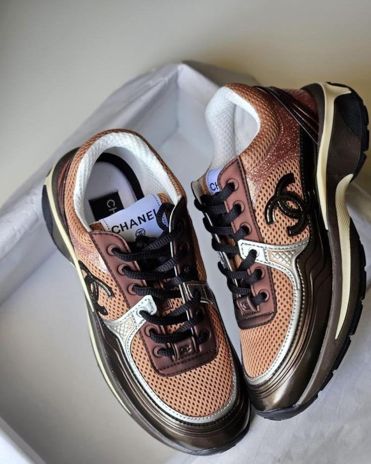 Chanel - Mixed-Media Mesh & Patent Sneakers