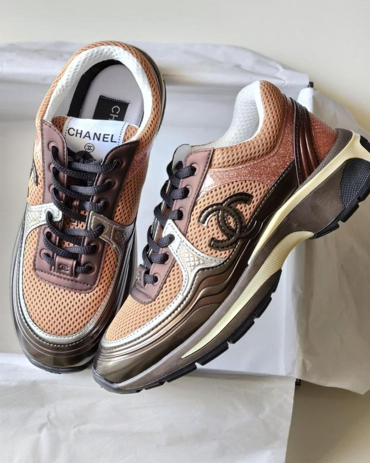 Chanel - Mixed-Media Mesh & Patent Sneakers