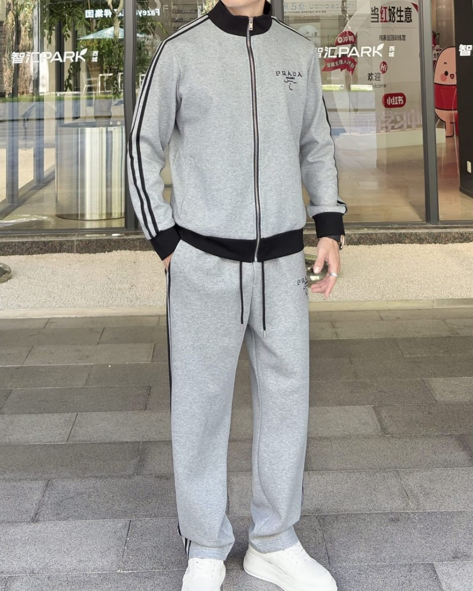 PRADA MILANO スウェット セットアップ Prada - Milano Embroidered Cotton Jersey Tracksuit Set | Heather