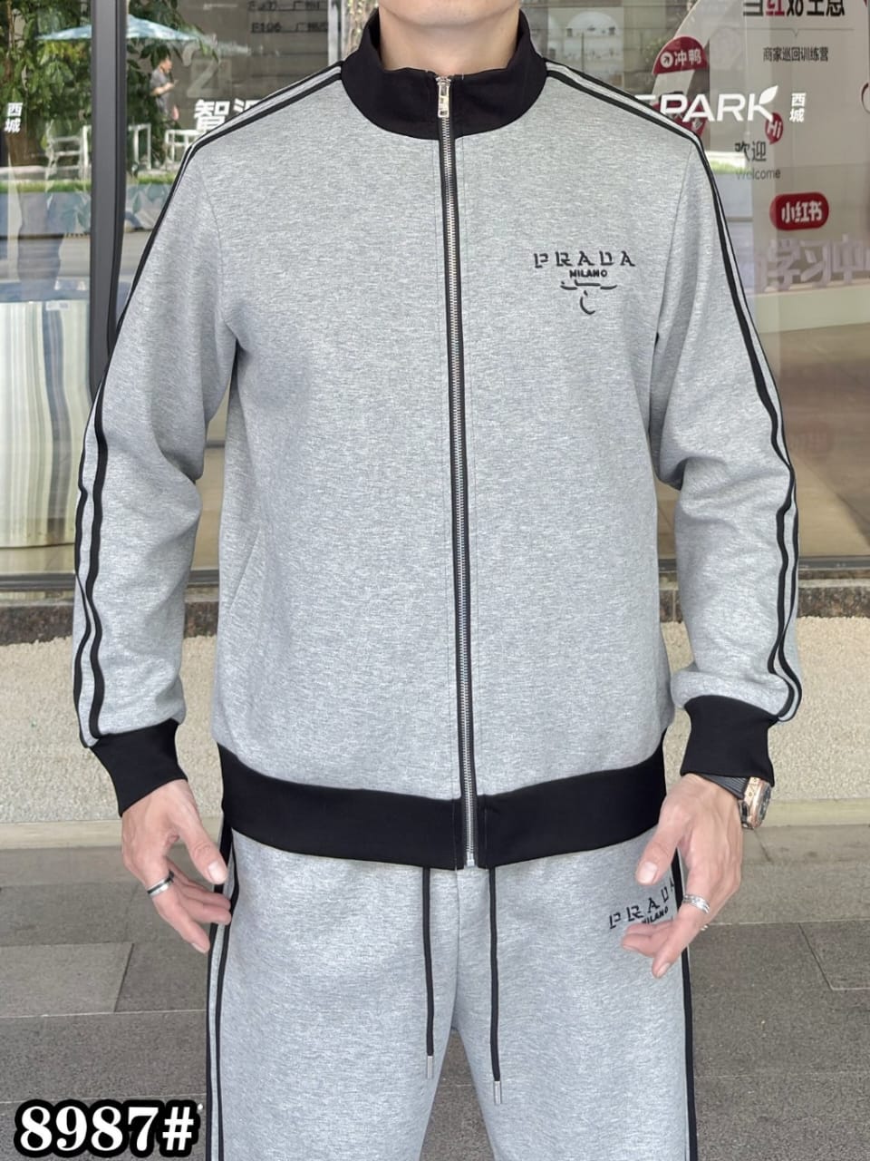 Prada - Milano Embroidered Cotton Jersey Tracksuit Set | Heather