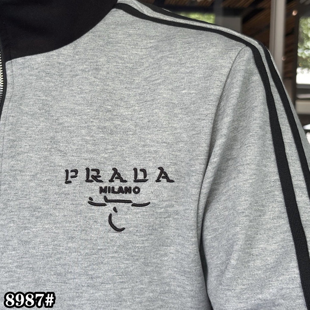 Prada - Milano Embroidered Cotton Jersey Tracksuit Set | Heather