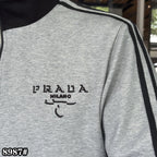 Prada - Milano Embroidered Cotton Jersey Tracksuit Set | Heather Grey & Black