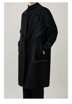 Hermès Noir Contrast-Stitch Structural Wool Overcoat