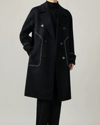 Hermès Noir Contrast-Stitch Structural Wool Overcoat