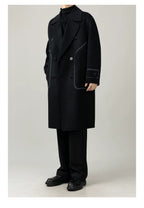 Hermès Noir Contrast-Stitch Structural Wool Overcoat