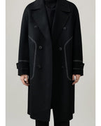 Hermès Noir Contrast-Stitch Structural Wool Overcoat