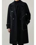Hermès Noir Contrast-Stitch Structural Wool Overcoat