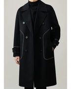 Hermès Noir Contrast-Stitch Structural Wool Overcoat