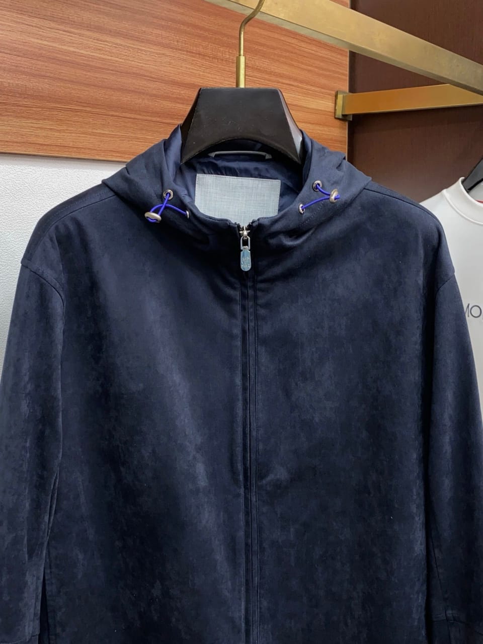 Brunello Cucinelli - Navy Suede Hooded Zip-Up Jacket