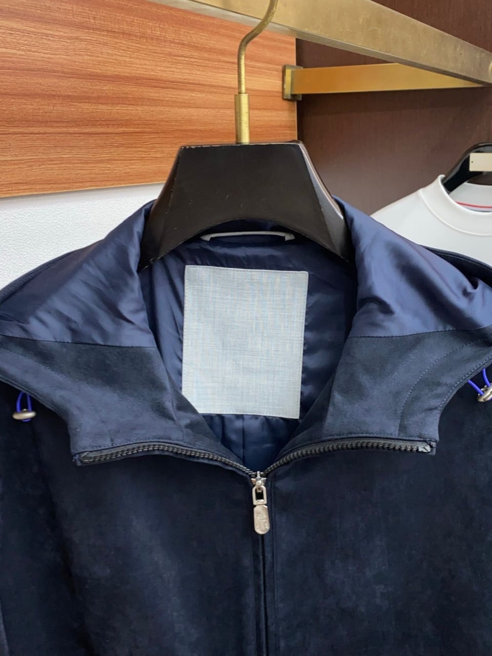 Brunello Cucinelli - Navy Suede Hooded Zip-Up Jacket