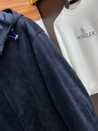 Brunello Cucinelli - Navy Suede Hooded Zip-Up Jacket